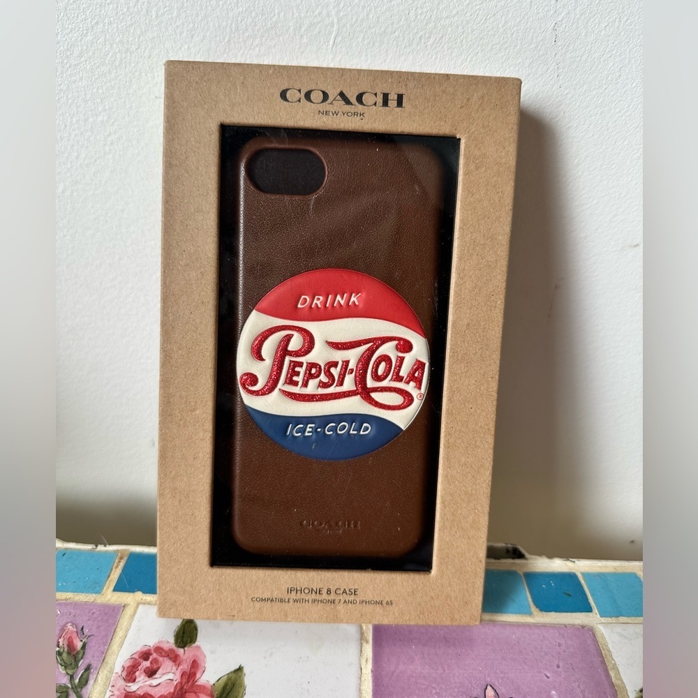 NEW Coach Brown iPhone 8 Case with Pepsi-Cola Design